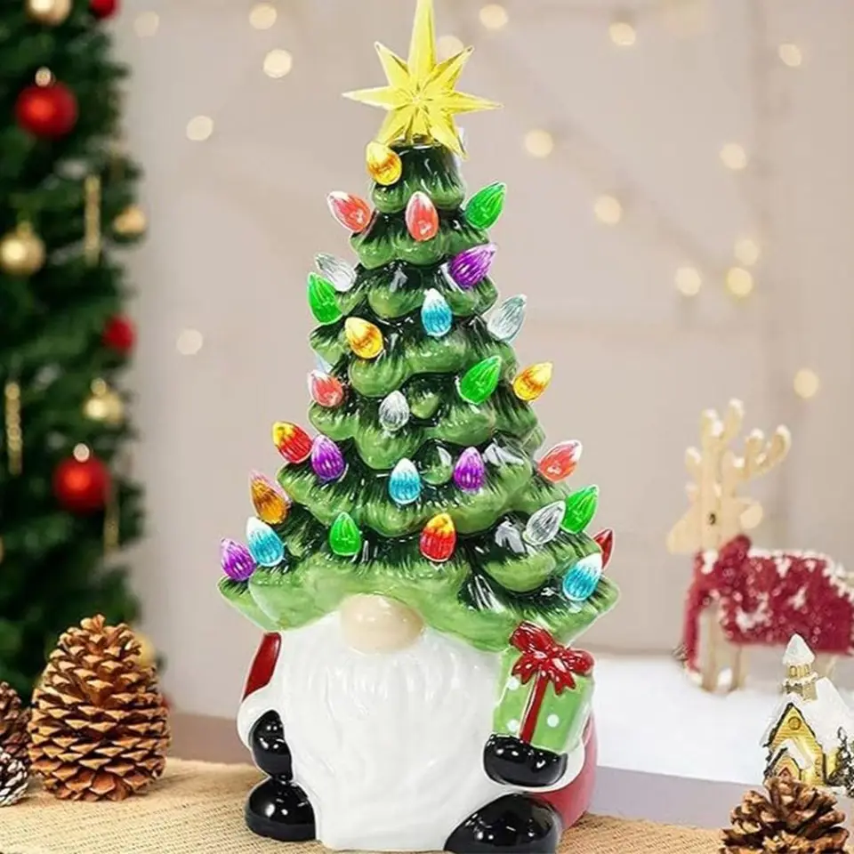 Christmas Scene Decoration Resin Christmas Dwarf Lantern Creative Cute Gnome Statue Exquisite Unique Christmas Tree Light Prop